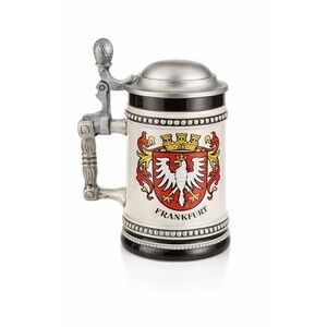 Vintage Frankfurt Germany Beer Stein Pewter Lid Ceramic Mug Souvenir
